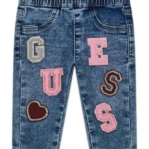 Guess Βρεφικό Denim Παντελόνι με Glitter Λογότυπο για Κορίτσι