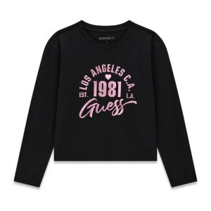 Μαύρη Μακρυμάνικη Μπλούζα GUESS με Ροζ Logo Print