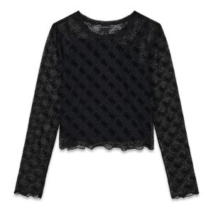 GUESS Μπλούζα Μαύρη Διαφάνεια all over print