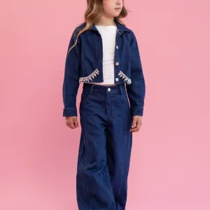 Alice Denim Σετ με Παντελόνι Και Τζάκετ με Κρύσταλλα