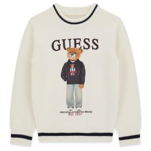 GUESS Νημάτινη Μπλούζα Εκρού με Teddy Bear