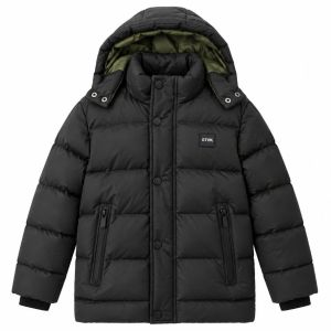 Παιδικό Μαύρο Puffer Μπουφάν με Κουκούλα
